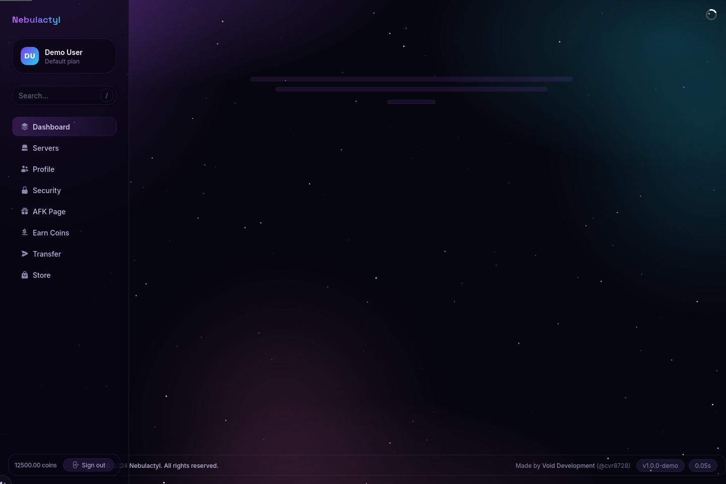 Nebulactyl live demo dashboard